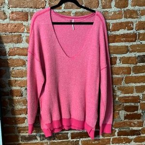 Free People Bright Pink Oversized Sweater